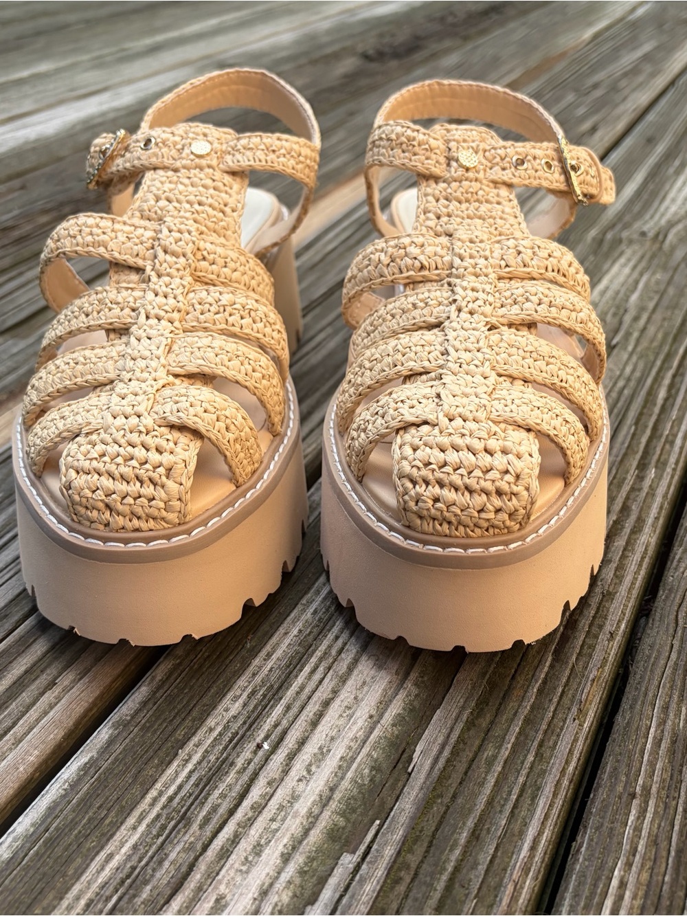 Dolce Vita Lasly Natural Knit Raffia Platform Fisherman Sandals Size 10
